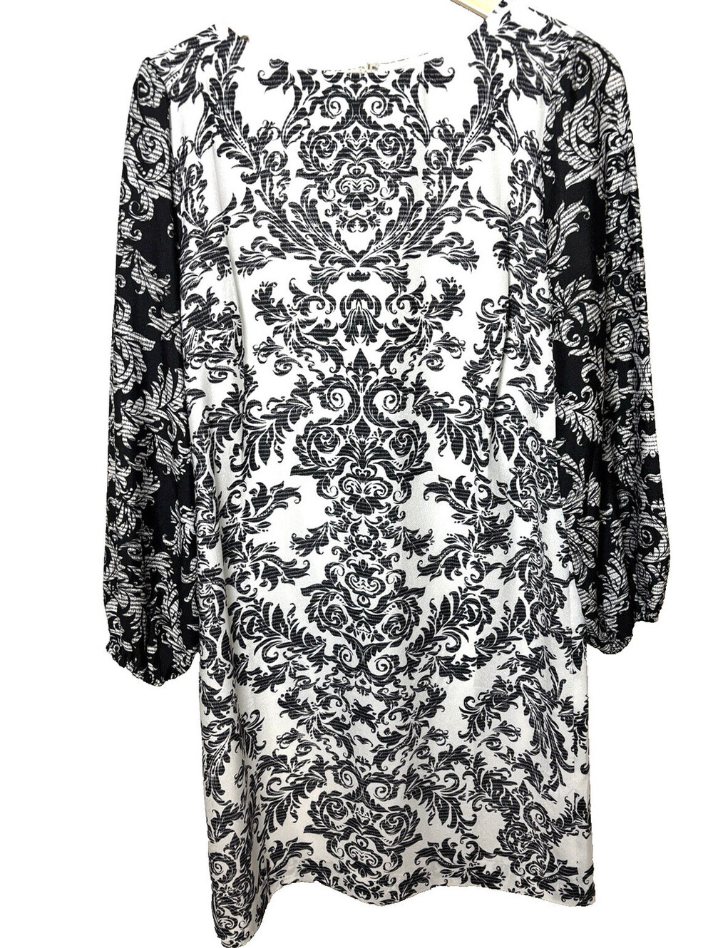 Chico's Black & White  Print  Lined Shift Balloon Long Sleeve Dress Size  0 NWT